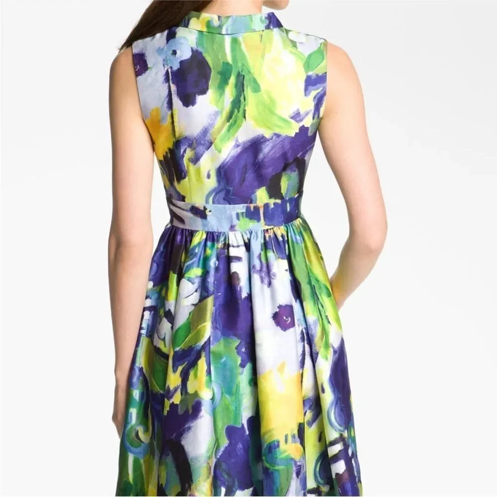 EUC Kate Spade Carissa Fit & Flare Collared Watercolor Sleeveless Dress
